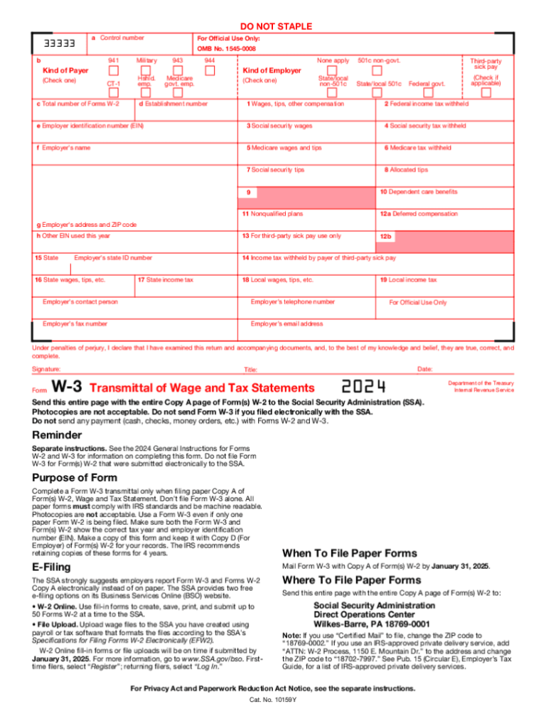 Free 2024 Form W-3 Download: A Comprehensive Guide for Employers and Employees