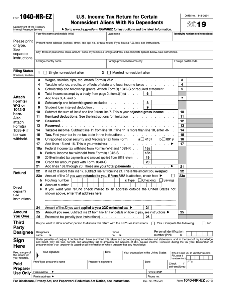 Free Form 1040nr-ez Download: A Comprehensive Guide