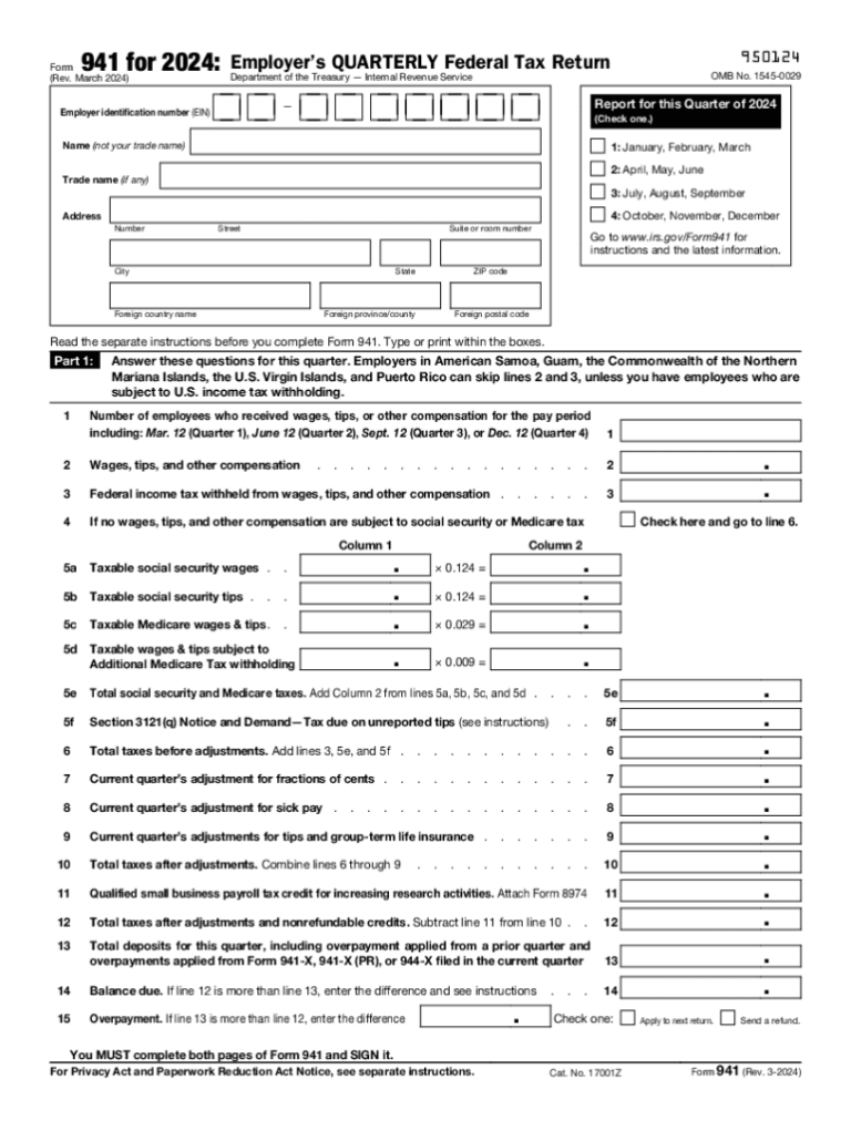 Free Form 941 Year 2024 Download: A Comprehensive Guide