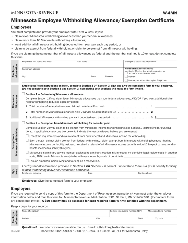 Free W4 Form Minnesota Download: A Comprehensive Guide