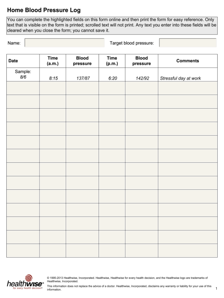 Blood Pressure Monitoring Chart Printable: A Comprehensive Guide