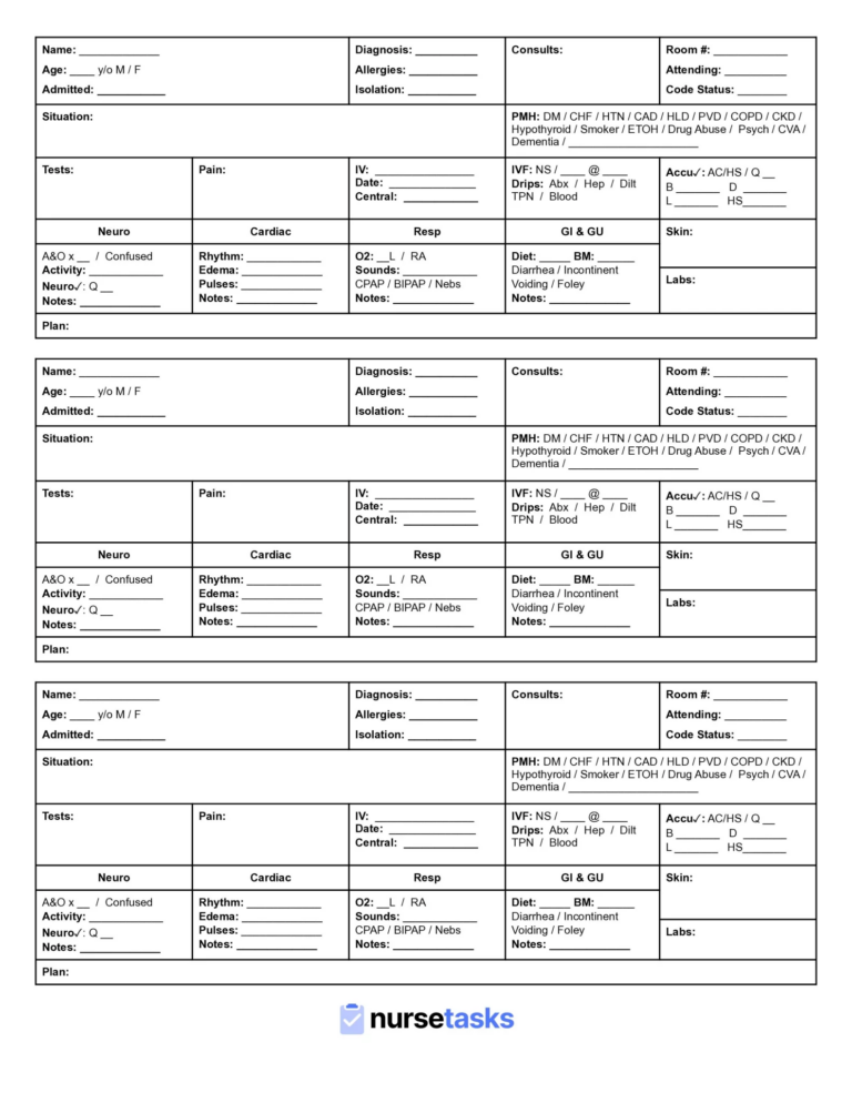 Nurse Report Sheet Printable: Enhancing Communication and Patient Safety