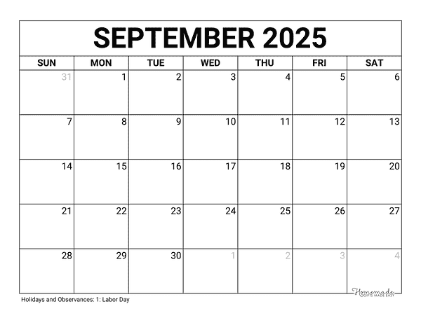 Printable Calendar September 2025: Plan Ahead and Stay Organized