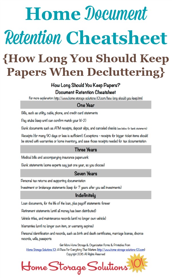 Printable List Of How Long To Keep Documents