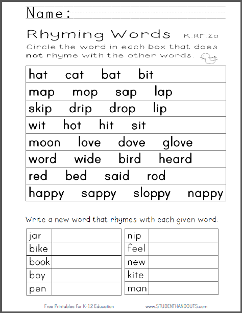 Printable Rhyming Words For Kindergarten: A Comprehensive Guide