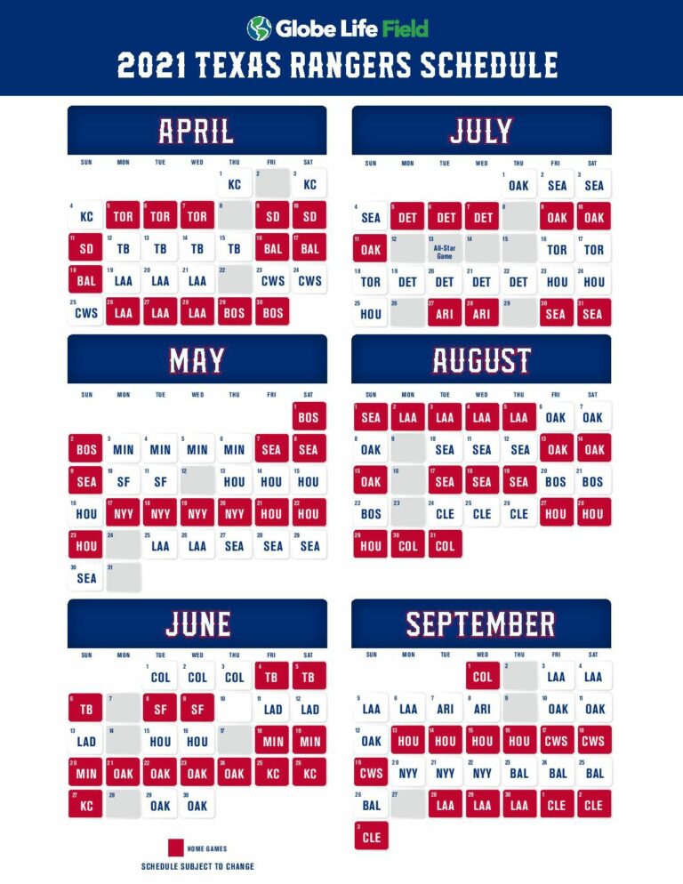 Texas Rangers Schedule Printable: Your Guide to the Season