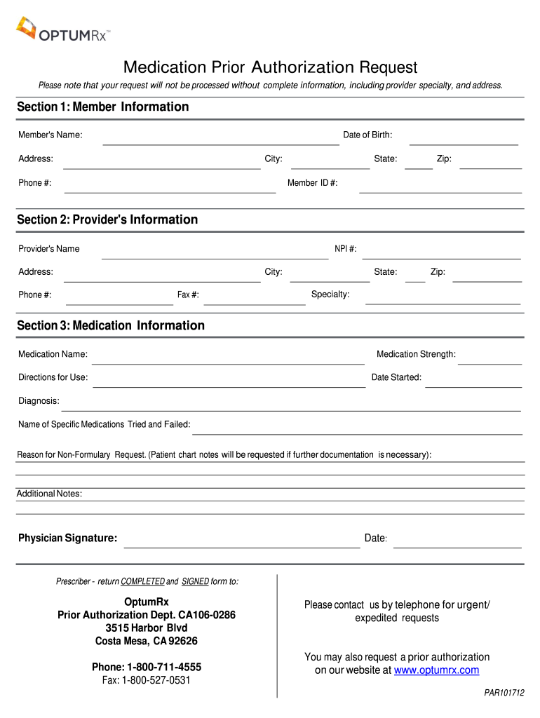 2012 Form OptumRx Medication Prior Authorization Request Fill Online 