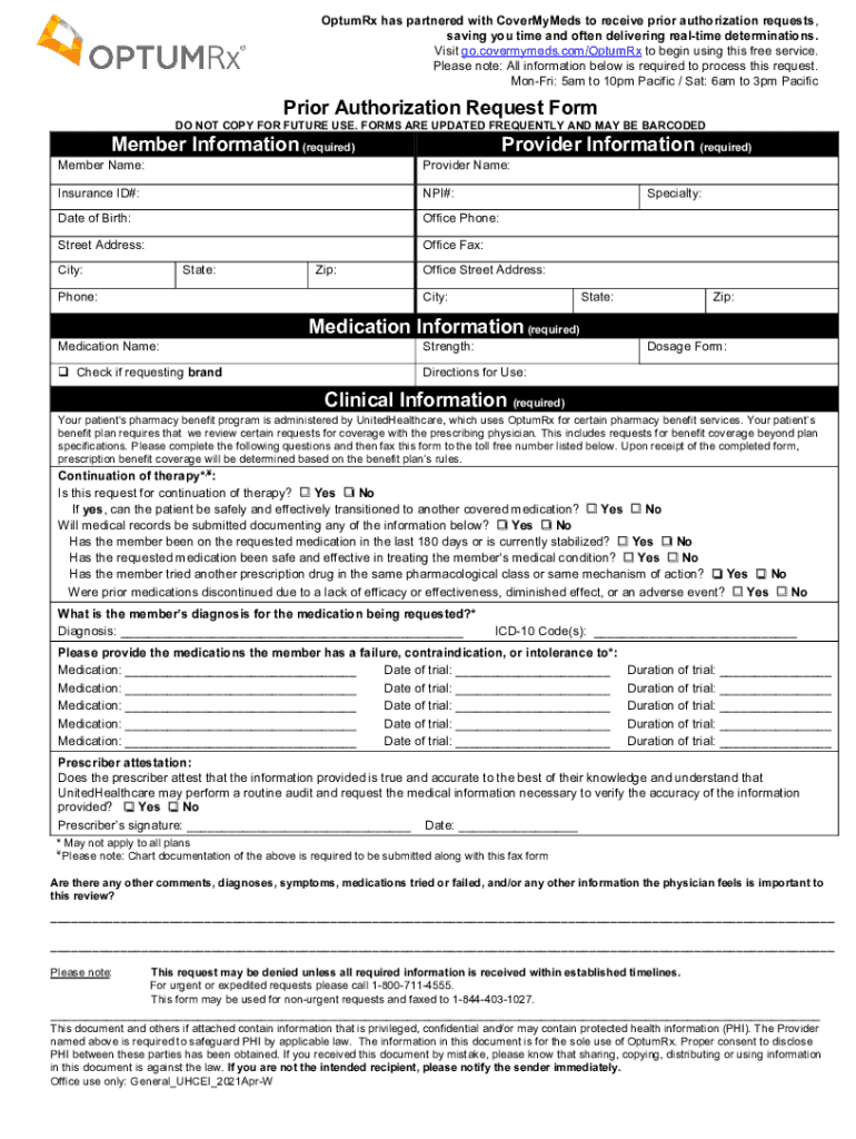 2021 Form OptumRx Medication Prior Authorization Request Fill Online 