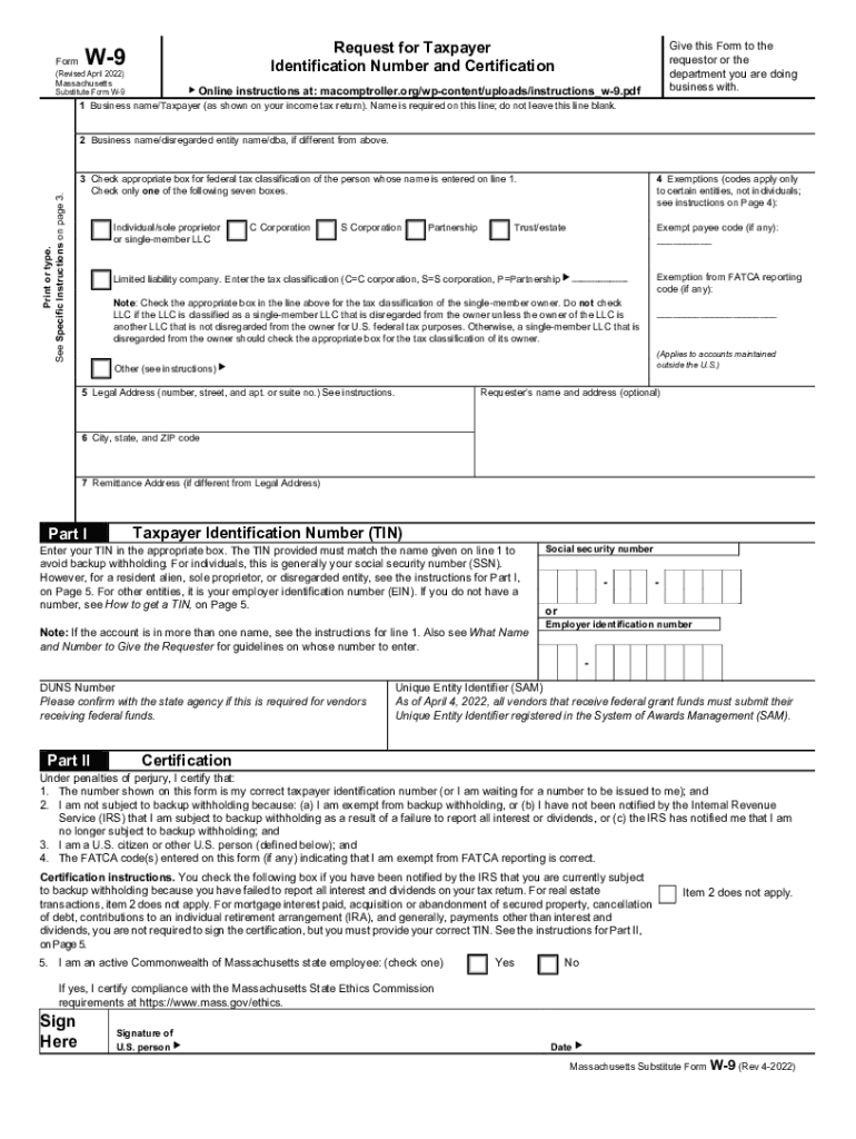 2022 2024 Form MA Substitute W 9 Fill Online Printable Fillable 