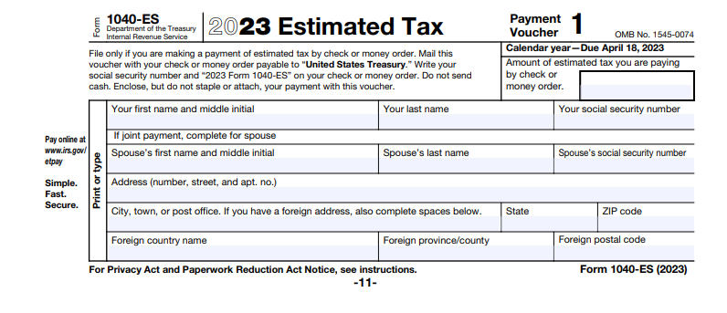 2023 Form 1040 Es Payment Voucher 1 Printable Forms Free Online