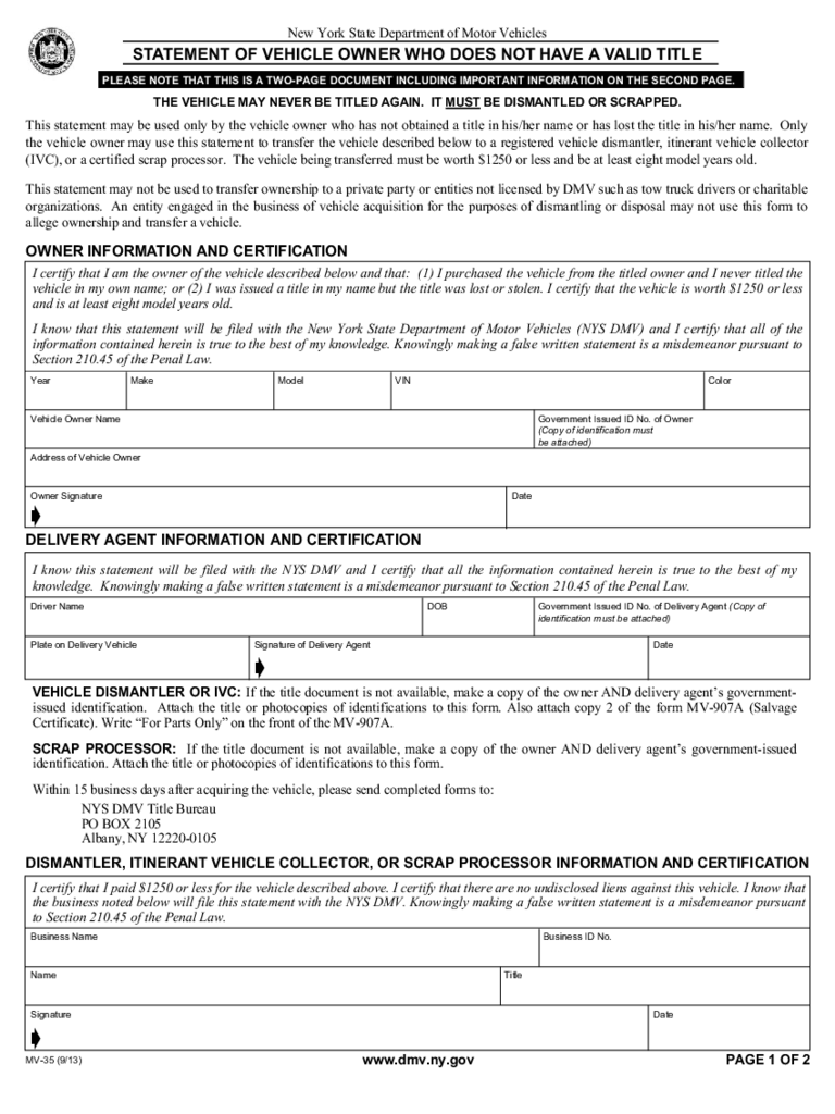 2024 NY DMV Registration And Title Fillable Printable PDF Forms 