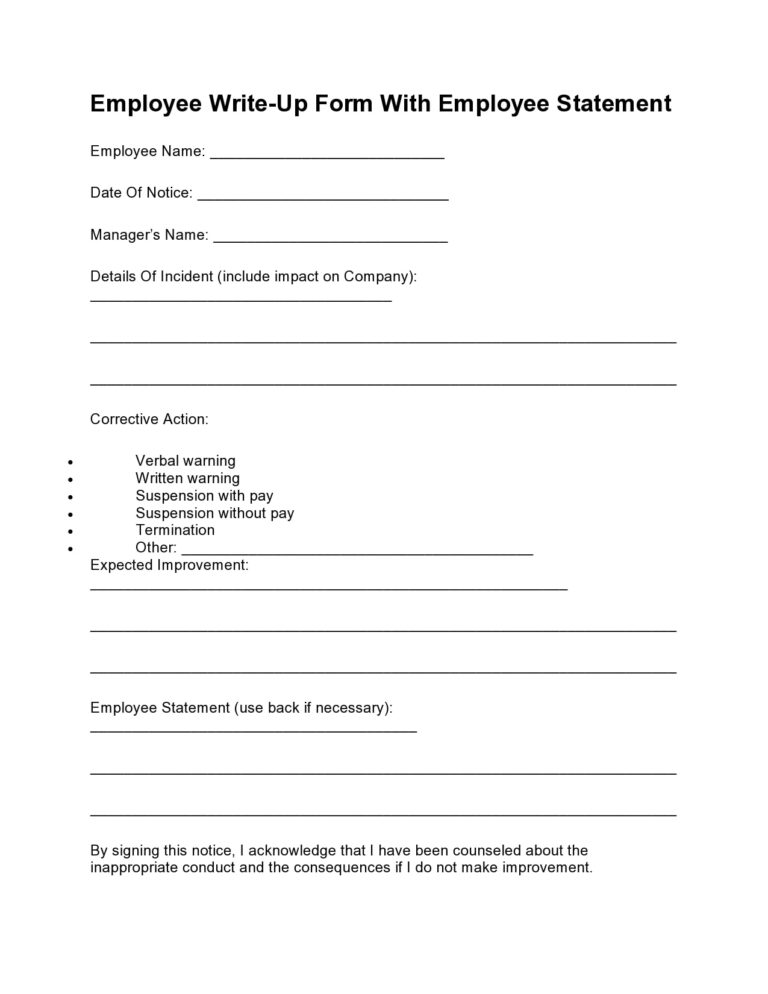 30 Effective Employee Write Up Forms Free Download 