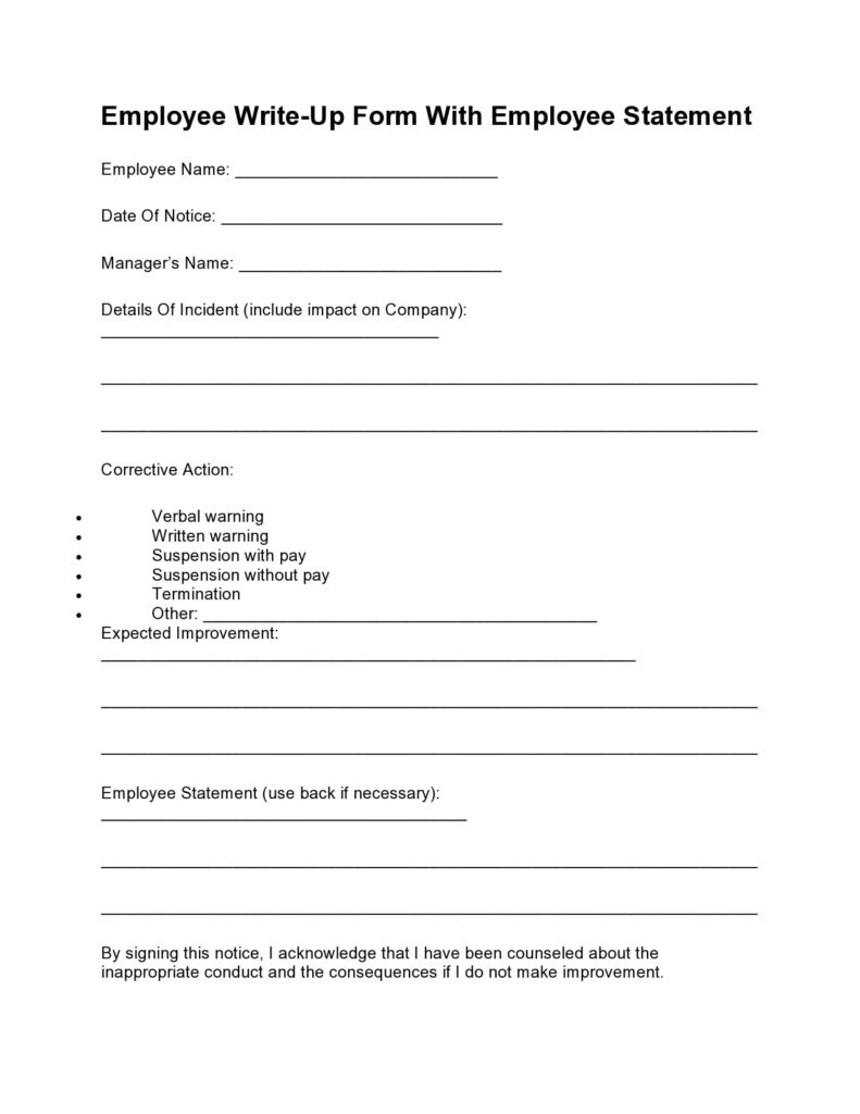 30 Effective Employee Write Up Forms Free Download 