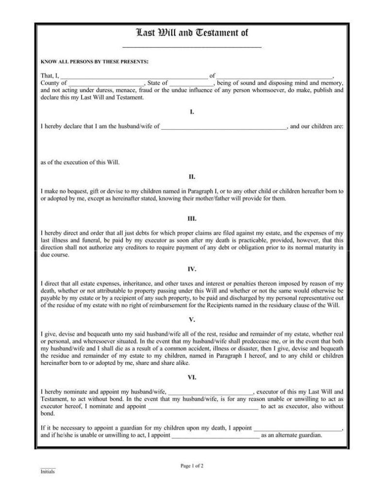 35 Free Blank Last Will And Testament Forms Word PDF 