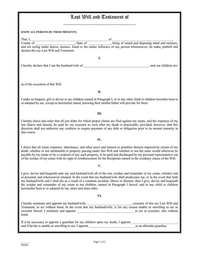 35 Free Blank Last Will And Testament Forms Word PDF 