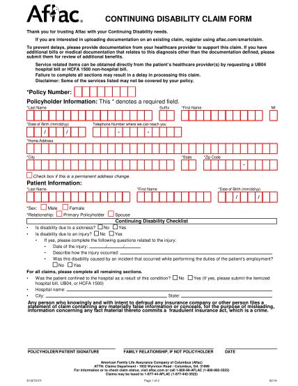 Aflac Cancer Claim Forms Print