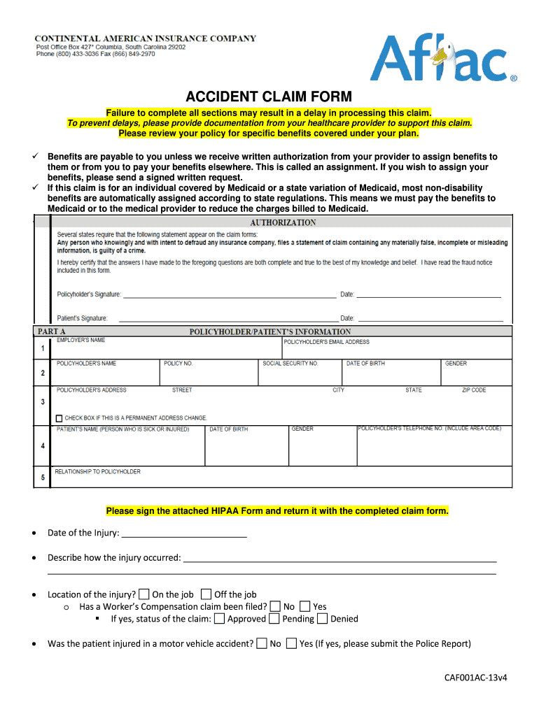 Aflac Printable Cancer Wellness Claim Form