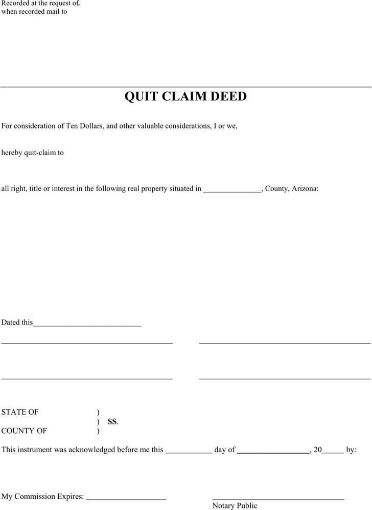 Arizona Quitclaim Deed Form Printable Vocabulary Flashcards