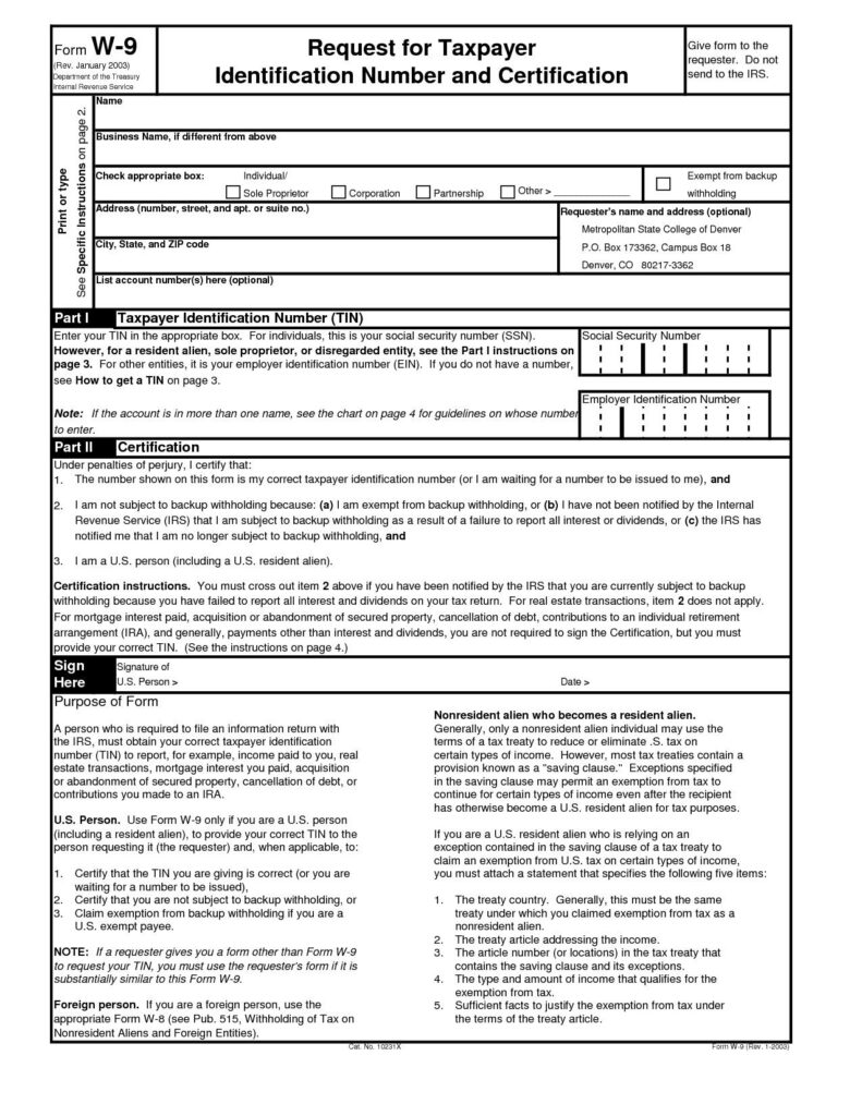 Blank W 9 Form Printable Version