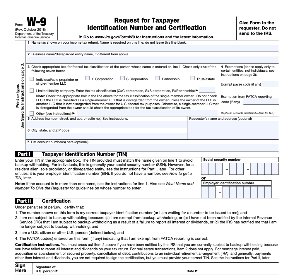 Blank W 9 Form Printable Version