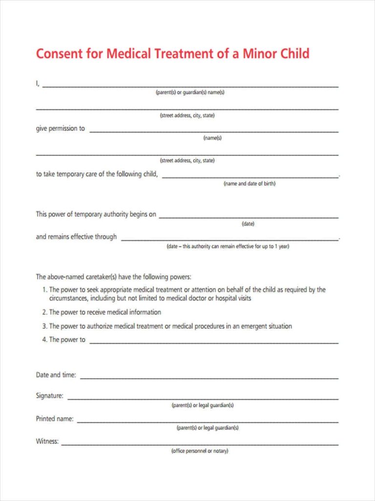 Child Medical Consent Form Template