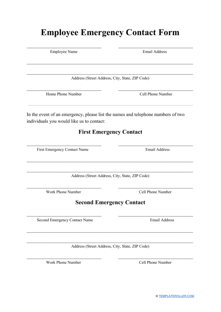 Employee Emergency Contact Form Template