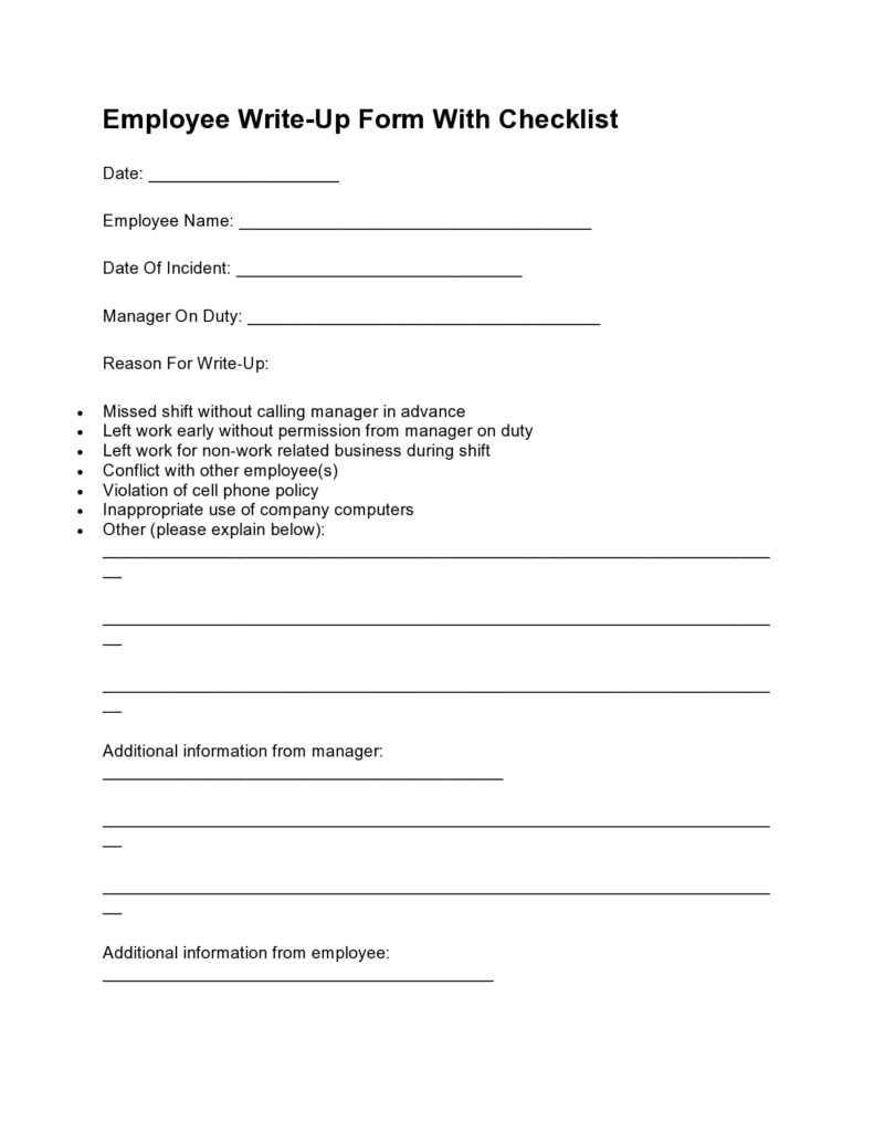 Employee Write Up Form Printable