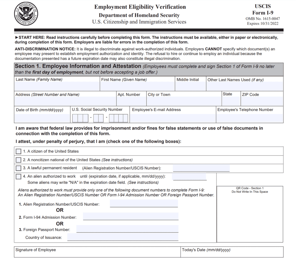 Employment Eligibility Verification Form I 9 2023 Printable Forms 