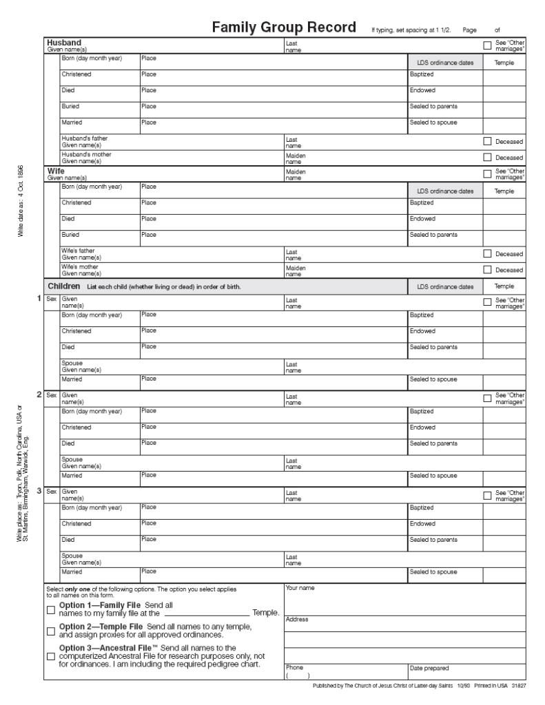 Family History Sheets Free Printable