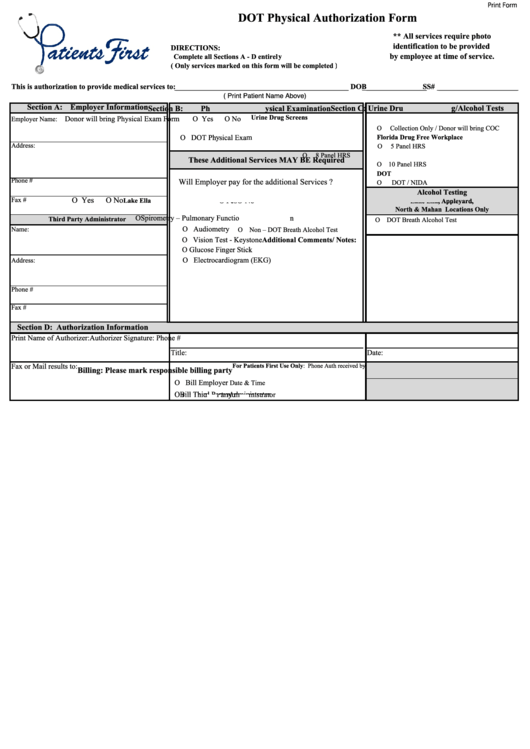 Fillable Dot Physical Form Printable Forms Free Online