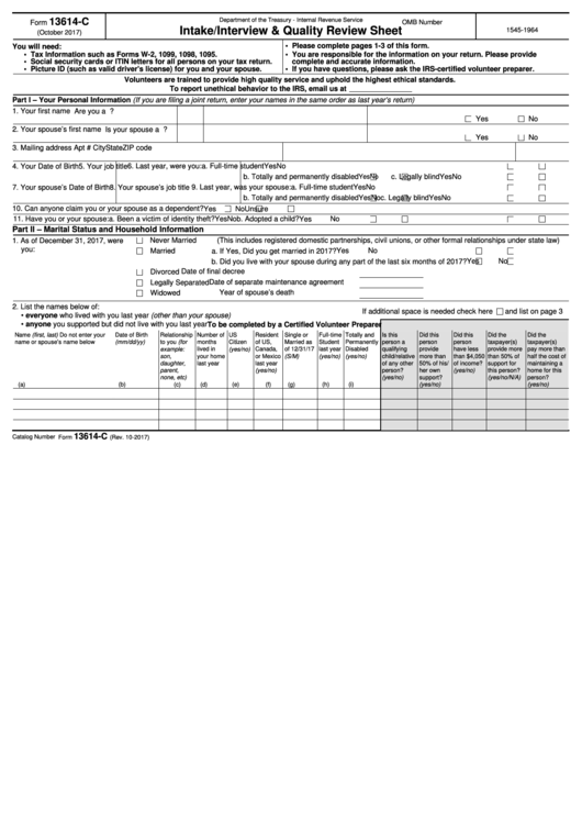 Fillable Form 13614 C Intake interview Quality Review Sheet 