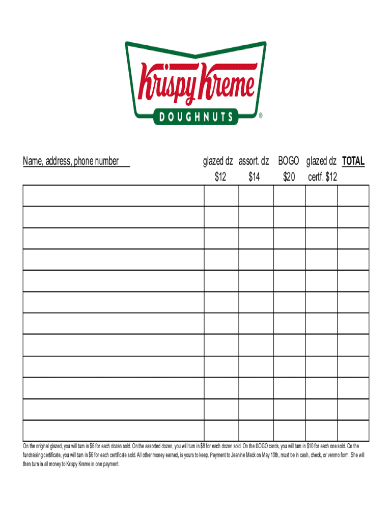 Fillable Online Krispy Kreme Order Form And Info Fax Email Print 