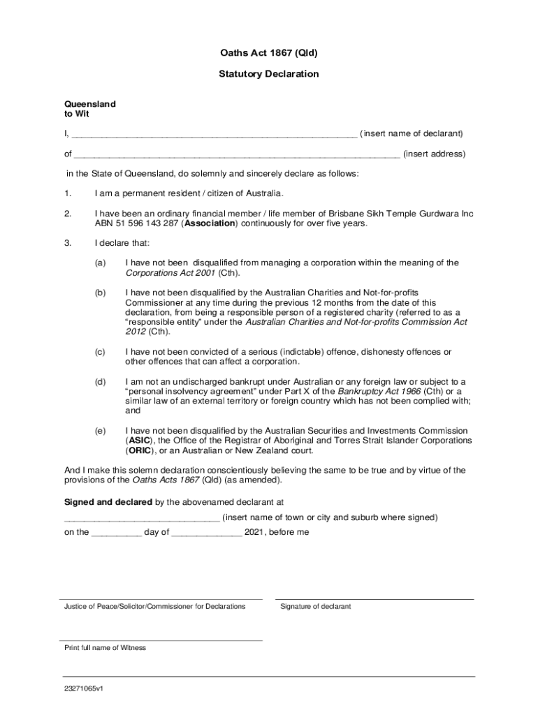 Fillable Online Statutory Declaration Template Qld Form Fill Out And 