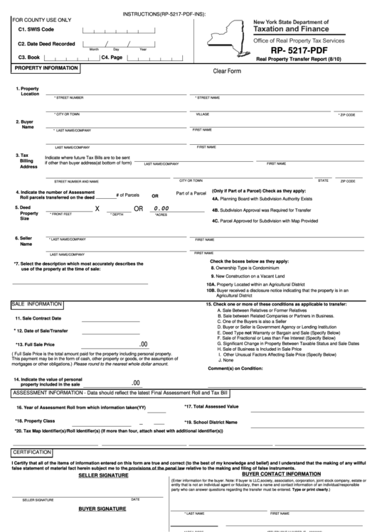 Fillable Rp 5217 Pdf Real Property Transfer Report Printable Pdf 