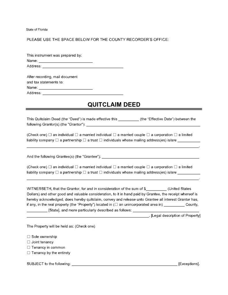 Florida Quit Claim Deed Form 1