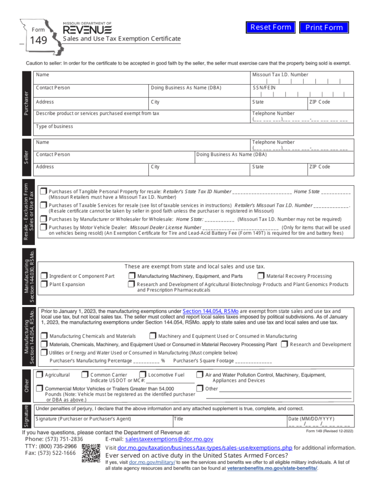 Form 149 Download Fillable PDF Or Fill Online Sales And Use Tax 