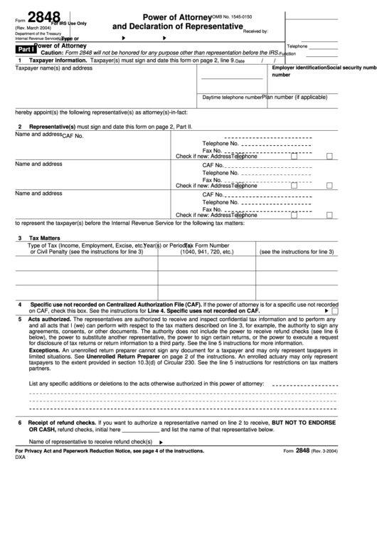 Form 2848 Printable Printable Forms Free Online