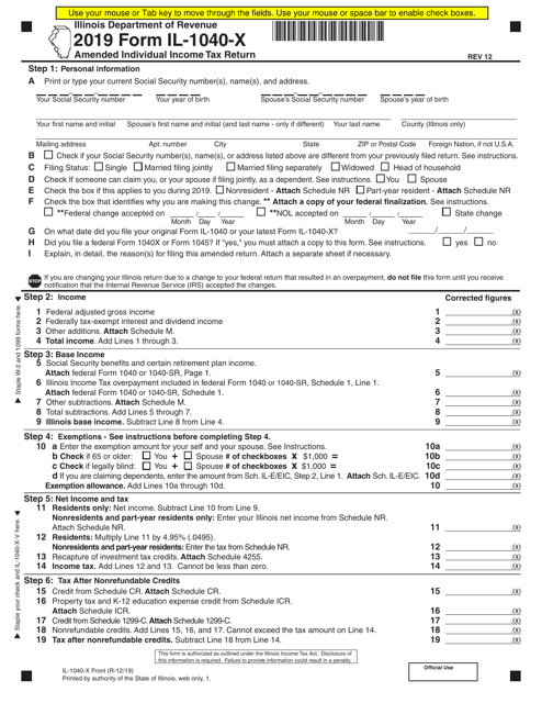 Form IL 1040 X 2019 Fill Out Sign Online And Download Fillable PDF 