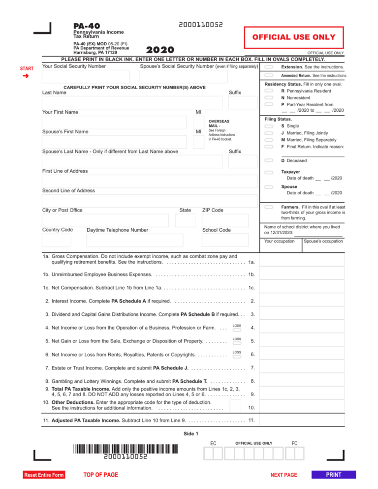 Form PA 40 Download Fillable PDF Or Fill Online Pennsylvania Income Tax 