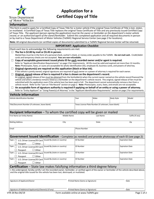 Form VTR 34 Fill Out Sign Online And Download Fillable PDF Texas 