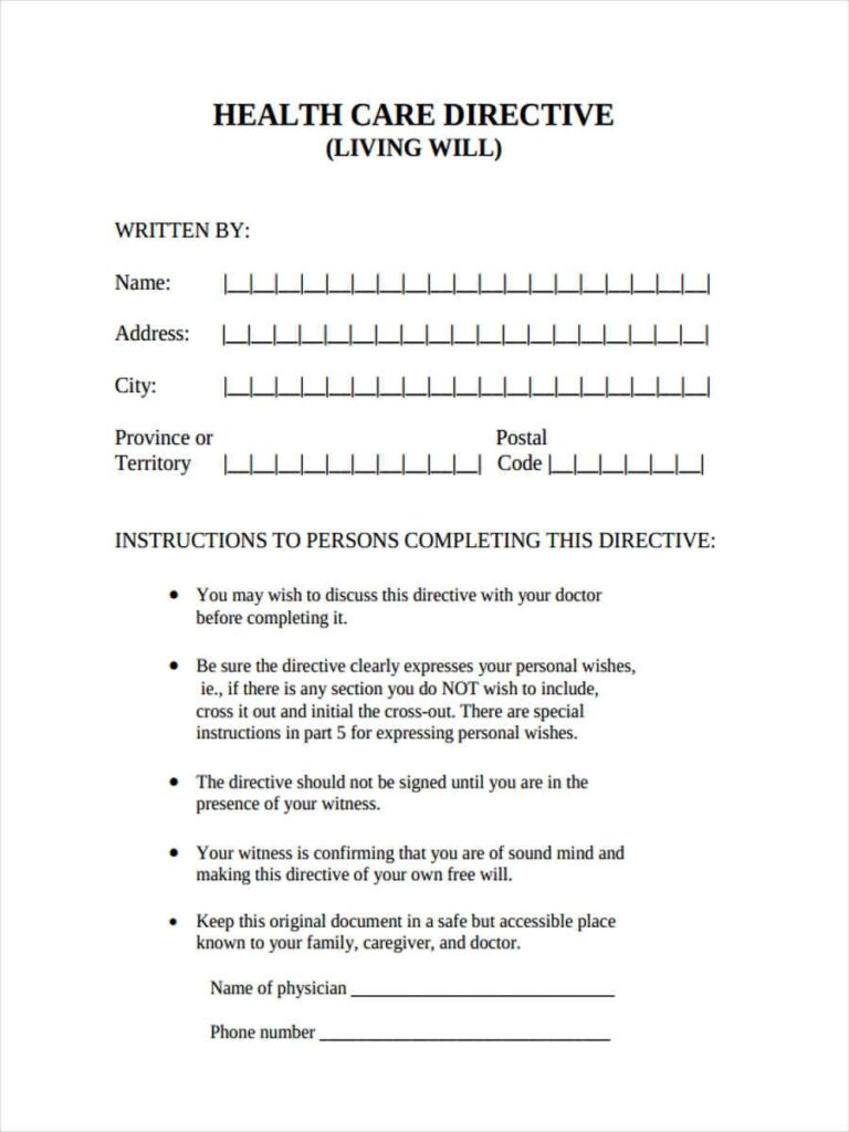 FREE 5 Health Care Directive Forms In PDF MS Word