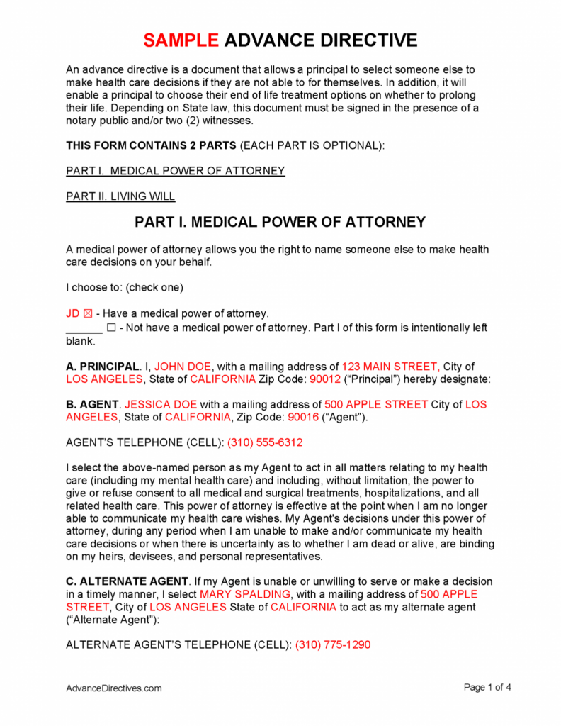 Free Advance Directive Forms 50 States PDF WORD