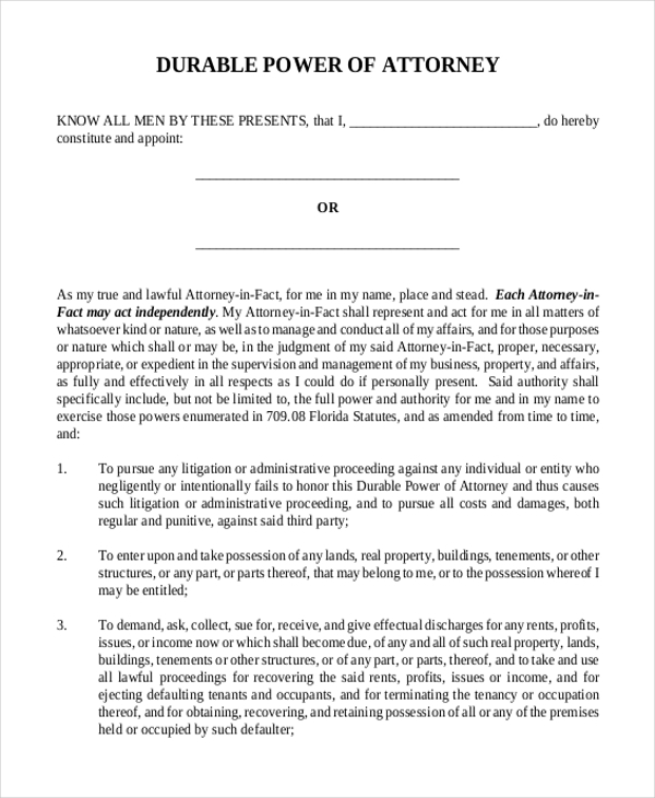 Free Blank Printable Durable Power Of Attorney Forms