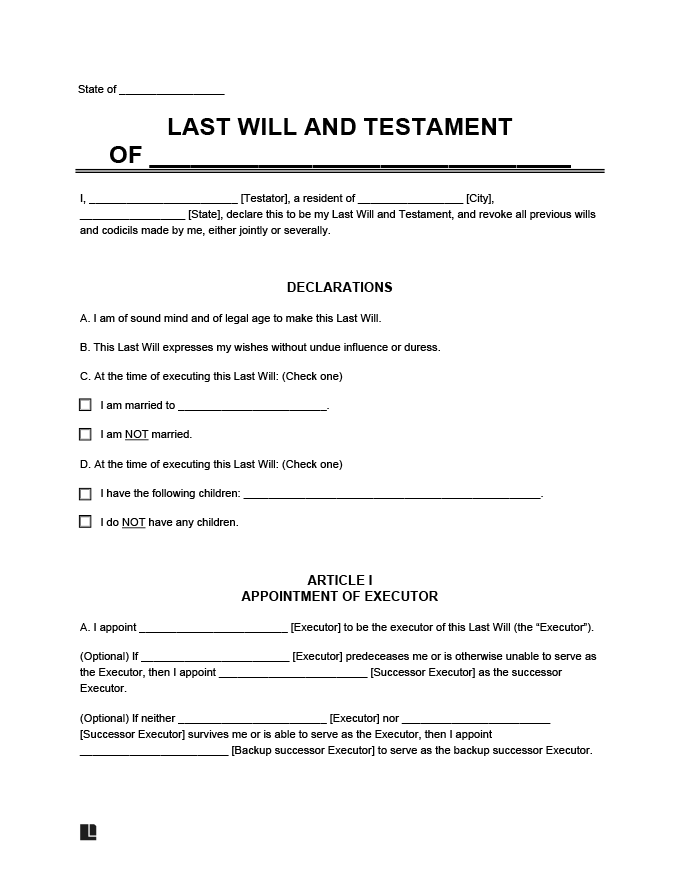 Free Blank Printable Last Will And Testament PRINTABLE TEMPLATES