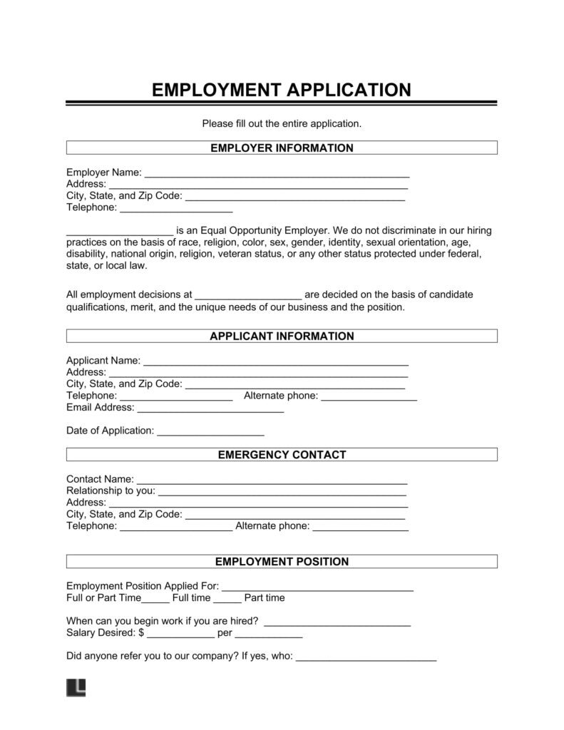 Free Employment Application Form PDF Word Legal Templates