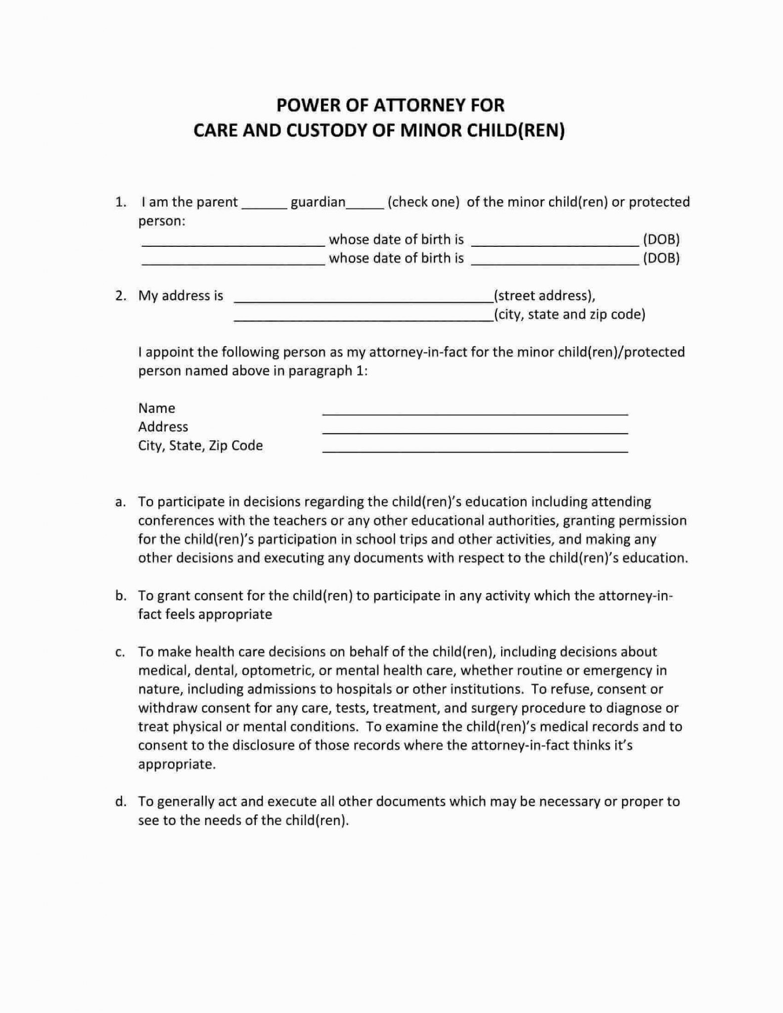 Free Fillable Child Power Of Attorney Form PDF Templates