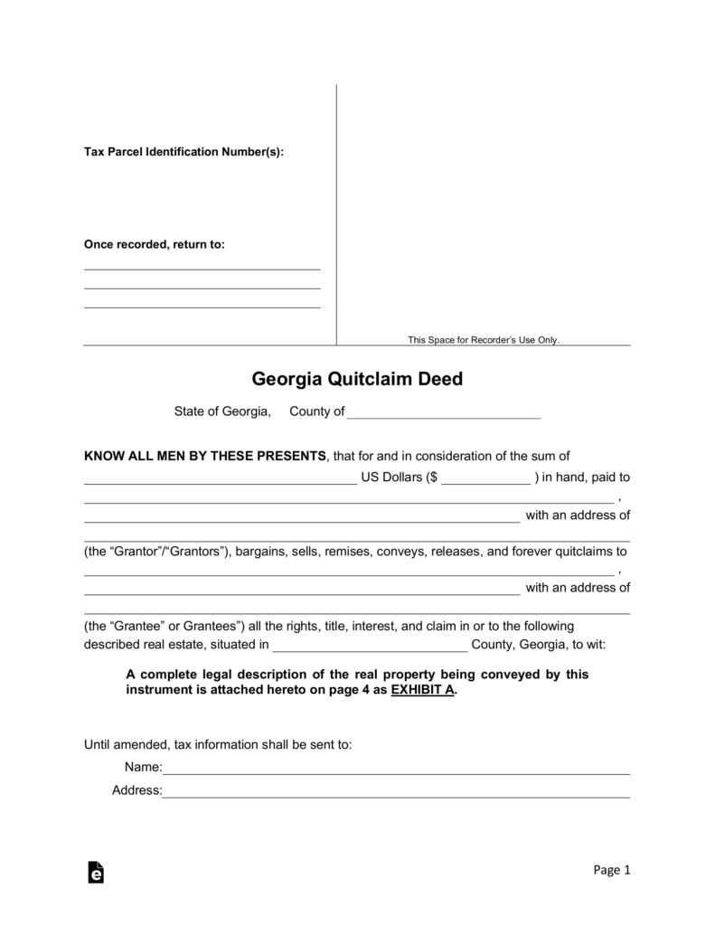 Free Georgia Quit Claim Deed Form PDF Word EForms