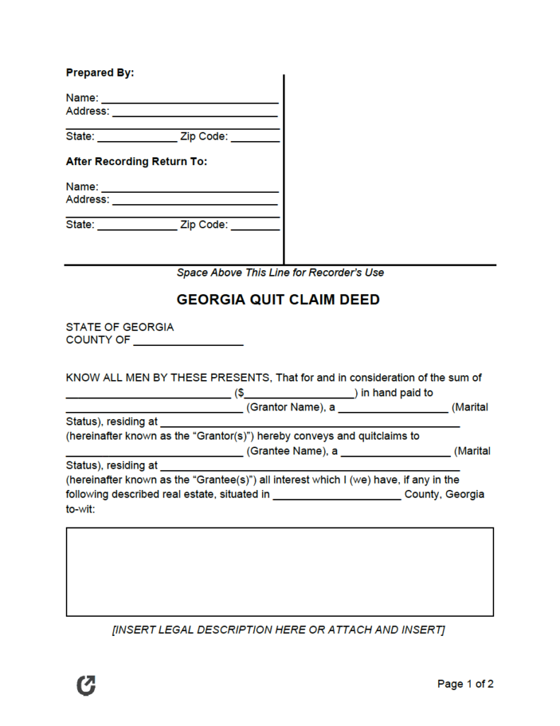 Free Georgia Quit Claim Deed Form PDF WORD RTF