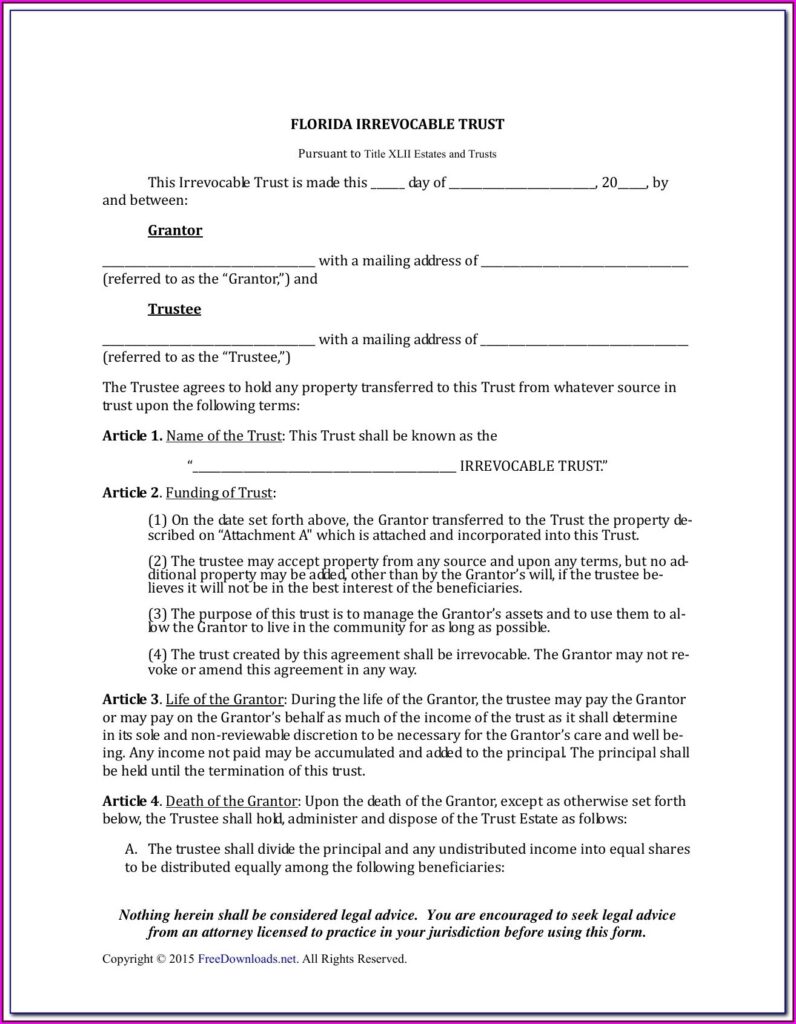 Free Irrevocable Living Trust Forms Printable