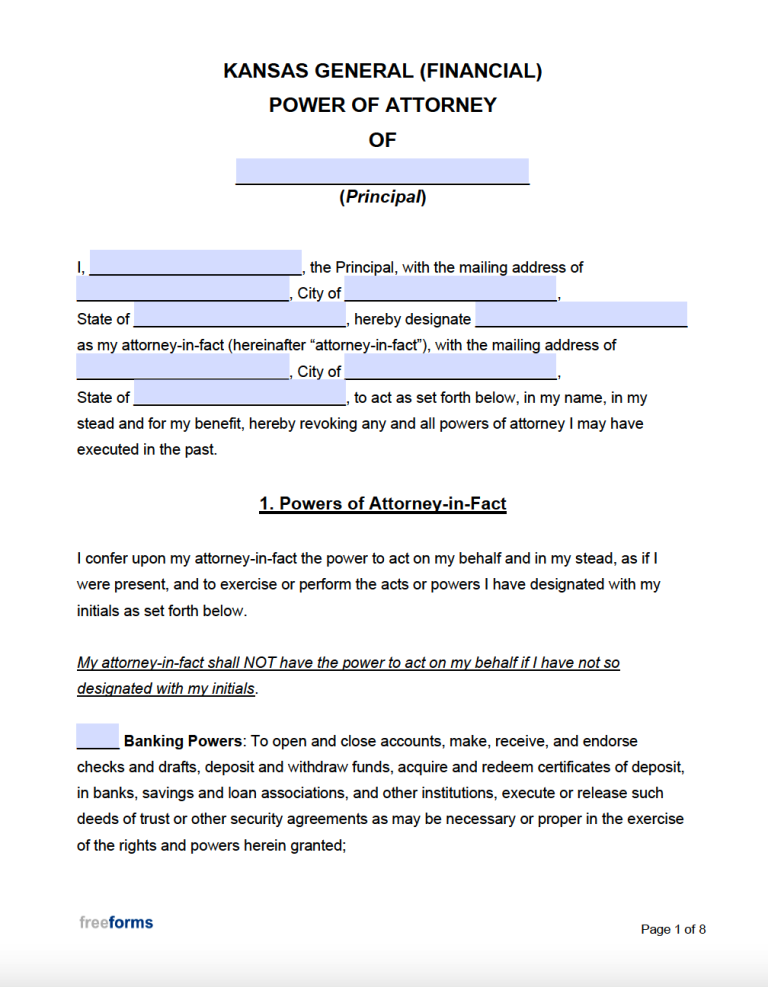 Free Kansas Power Of Attorney Forms PDF WORD